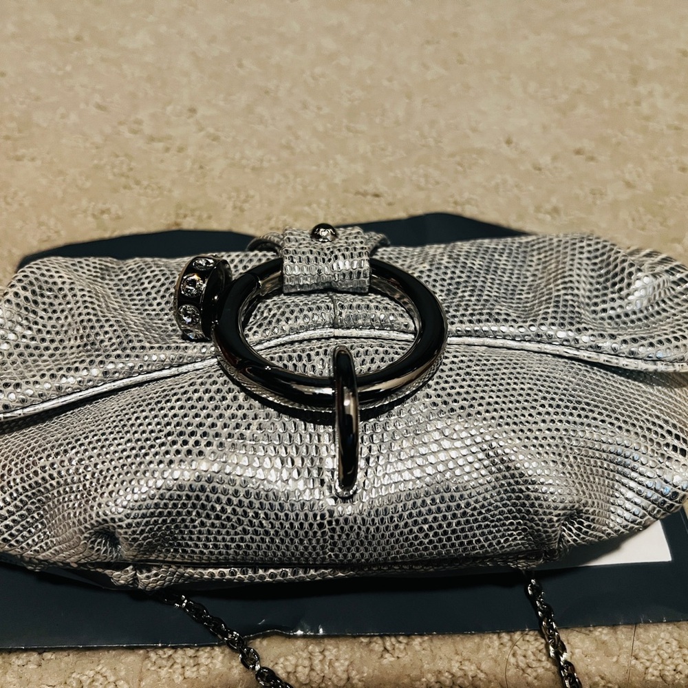 Silver Shimmer Clutch with Circular Accent